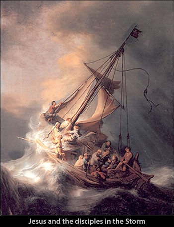 Jesus and the disciples in the Storm