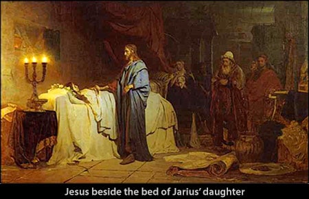 Jesus beside the bed of Jairus' daughter