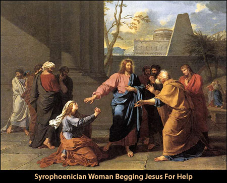 Syrophoenician woman begging Jesus for help