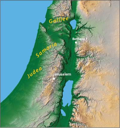 Map of Israel - Bethany and Jerusalem