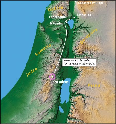 Map of Israel - Jesus went to Jerusalem for the Feast of Tabernacles