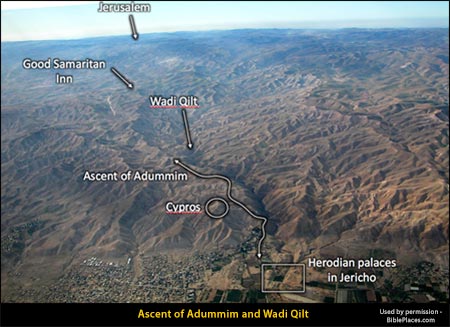 Ascent of Adummim and Wadi Qilt With Labels