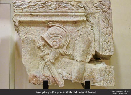 Sarcophagus Fragments With Helmet and Sword