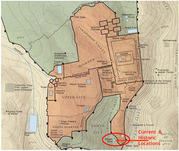 Pool of Siloam In Jerusalem - public domain map