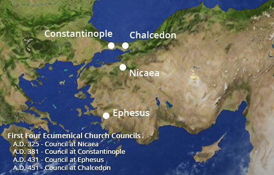 Map of the Four First Ecumenical Councils