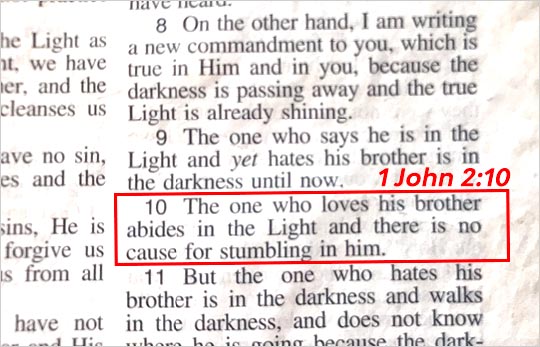 Meaning of 1 John 2:10