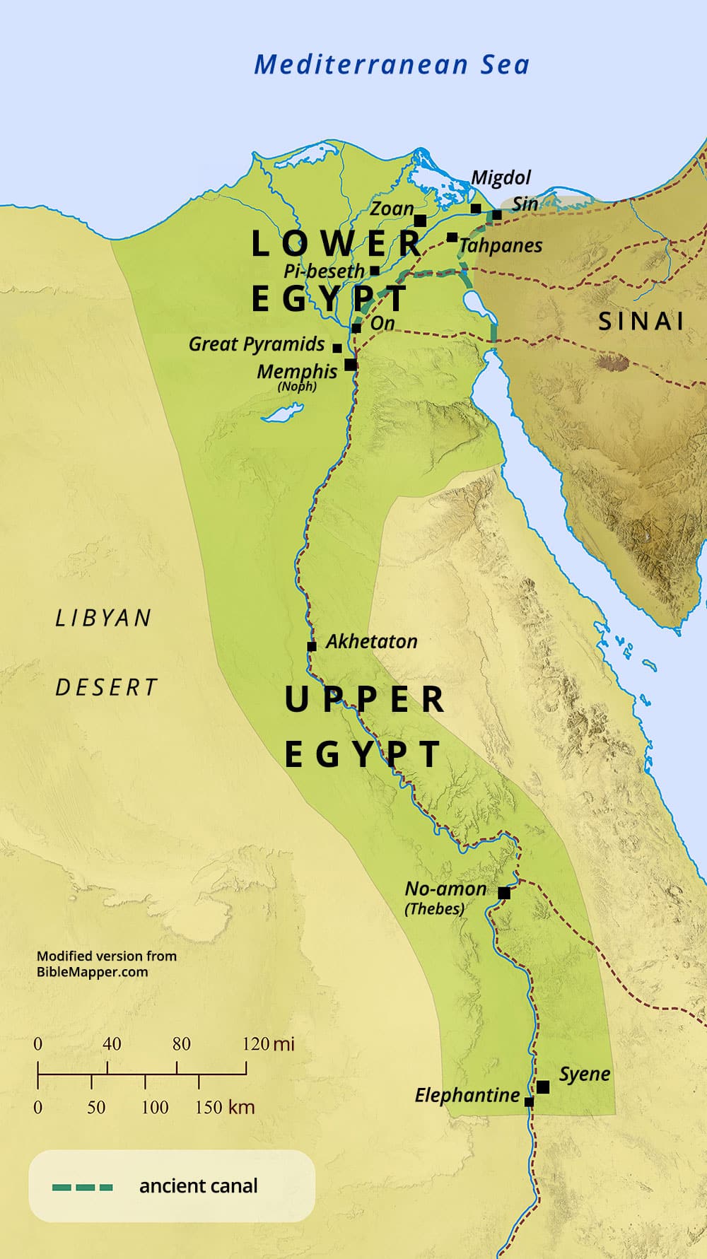 Map of Egypt with Cities of Migdol and Syene